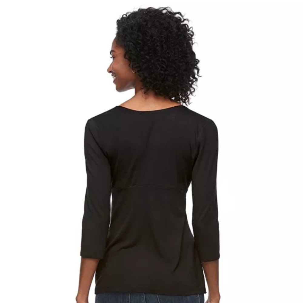 $10 CLEARANCE! Maternity a:glow Black Surplice Nursing Tee - Picture 4 of 11
